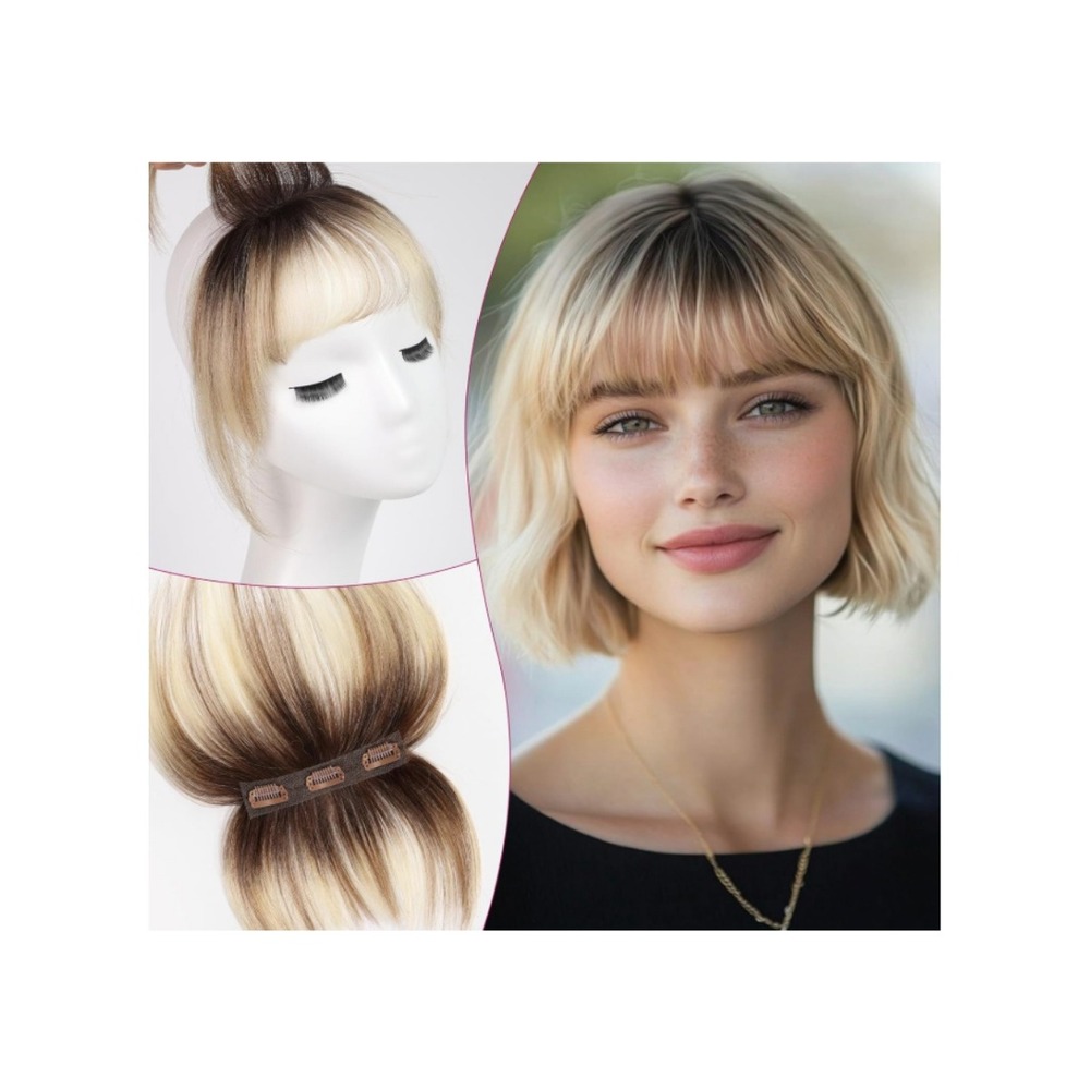 Blonde Ombre Clip in Bangs 100% Human Hair 3D Wispy French Fringe Versatile